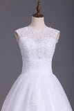 2024 Wedding Dresses A Line Open Back Scoop Tulle With Applique And Beads