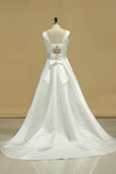 2024 Scoop Neckline Princess Open Back Wedding Dress Chapel Train Satin