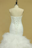 2024 Plus Size Sweetheart Ruched Bodice Wedding Dresses Mermaid Tulle With Beading Court Train