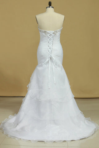 2024 Plus Size Sweetheart Wedding Dresses Ruched Bodice Organza With Beading