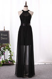 2024 Bridesmaid Dresses A Line Scoop Chiffon With Ruffles Floor Length