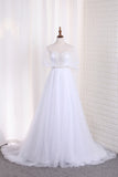 2024 Tulle A Line Sweetheart Beaded Bodice Wedding Dresses Court Train