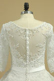 2024 Scoop Mid-Length Sleeves Wedding Dresses A Line Tulle With Applique & Beads