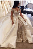 2024 Luxury Wedding Dresses A-Line Scoop Cathedral Train Satin And Tulle With Applique