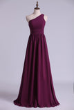 2024 Purple Bridesmaid Dresses A Line One Shoulder Floor Length With Ruffle