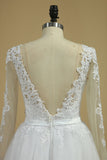 2024 Boat Neck Wedding Dresses A-Line Long Sleeves Applique Tulle