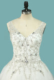 2024 Wedding Dress V Neck Beaded Bodice A Line Tulle With Embroidery And Beads