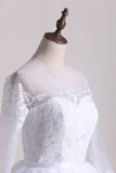 2024 A Line Scoop Long Sleeves Tulle With Applique And Sash Wedding Dresses