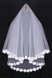 Two-Tier Finger-Tip Length Bridal Veils With Applique