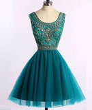 A-Line Bateau Short/Mini Homecoming Dress with Rhinestone