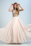 2024 Prom Dresses A-Line Scoop Beaded Bodice Floor-Length Chiffon Zipper Back