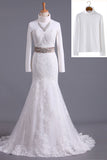 2024 Muslim Sweetheart Wedding Dresses Organza With Applique And Sash Mermaid