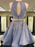 2024 A-Line Jewel Neck Brenda Homecoming Dresses Sleeveless Cut Out Back Beading Two Piece Cut Short/Mini