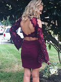 2024 Ellie Homecoming Dresses Sheath/Column Halter Long Sleeve Cut Out Back Applique Beading Two Piece Cut Short/Mini