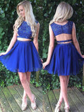 Two Piece Beading Chiffon Amaya Homecoming Dresses Scoop Neck Sleeveless Cut Out Back Cut Short Mini