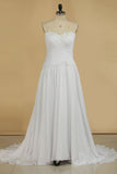 2024 Sweetheart Pleated Bodice A Line Wedding Dress With Flowing Chiffon Skirt Beaded