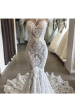 Luxury Lace Mermaid Wedding Dress With Train Sexy Open Back Pearls Wedding Gowns