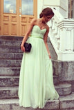 Sage Simple A-Line Chiffon Belt Floor Length Sweetheart Long Prom Dresses