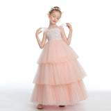 Ruffles Layered Pink Tulle Flower Girl Dresses With Bowknot