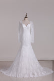 2024 Mermaid Long Sleeves Tulle Wedding Dresses With Applique