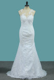 2024 Mermaid Wedding Dresses Tulle Scoop With AppliqueCourt Train Detachable