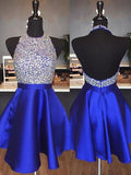 2024 Halter Homecoming Dresses Amiya Satin Backless Short Prom Dresses