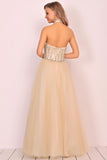 2024 A-Line Halter Prom Dress Floor-Length Tulle With Beads&Rhinestones