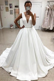 Elegant Deep V-Neck Simple Ball Gown Wedding Dresses Bridal Dresses