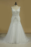 2024 A Line Wedding Dresses Spaghetti Straps Beaded Bodice Tulle