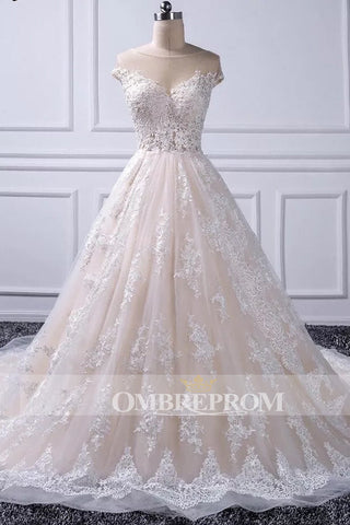 Elegant Round Tulle Lace With Appliques Wedding Dresses