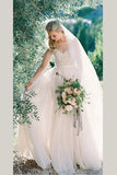 A Line Brush Train Long Sleeves Appliques Chiffon Beach Wedding Dresses