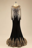 2024 Mermaid Prom Dresses/Evening Dresses Beaded Court Train Long Sleeves Scoop