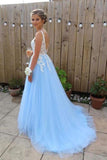 2024 Prom Dress Tulle A-Line V-Neck Sweep Train With Appliques