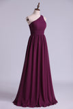 2024 Purple Bridesmaid Dresses A Line One Shoulder Floor Length With Ruffle