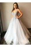 Tulle V Neck Ball Gown With Re-Embroidered Lace Appliques Prom/Wedding Dresses