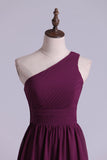 2024 Purple Bridesmaid Dresses A Line One Shoulder Floor Length With Ruffle