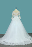 2024 A Line 3/4 Length Sleeves Tulle Scoop Wedding Dresses With Applique