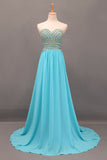 2024 New Arrival Prom Gown A-Line Sweetheart Sweep/Brush Chiffon With Beading&Rhinestone