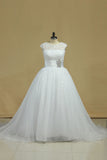 2024 Bateau Wedding Dress Ball Gown Organza & Lace With Beading