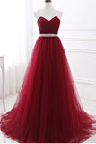 2024 Prom Dresses A-Line Sweetheart Sweep/Brush Tulle Zipper Back High Waist Line