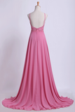 2024 Prom Dresses Spaghetti Straps Beaded Bodice A-Line Chiffon