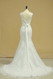 2024 New Arrival Straps Tulle Column Wedding Dresses With Applique