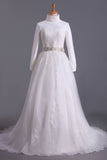 2024 Muslim Wedding Dresses Sweetheart Ball Gown Sweep/Brush Train Organza With Beading&Sequince