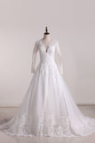 2024 A Line Scoop Long Sleeves Wedding Dresses Tulle With Applique