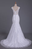 2024 Mermaid Straps Open Back Wedding Dresses Tulle Court Train