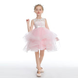 Pink Layered V Back Tulle Flower Girl Dresses