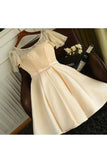 2024 Short Sleeves Scoop Satin & Lace A Line Short/Mini Homecoming Dresses