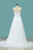 2024 A Line Straps Wedding Dresses Chiffon With Applique Sweep Train