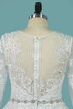 2024 Wedding Dresses Scoop A Line With Beaded Belt Tulle With Appliques Sweep Train