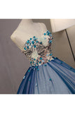 Ball Gown V Neck Sleeveless Appliqued Tulle Prom Dress, Hot Quinceanera Dresses